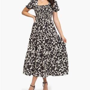 NWOT August Sky Floral Puff Sleeve Midi Dress Large